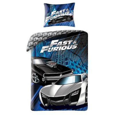 Brzi i žestoki| Posteljina Fast and Furious, crno/plavi pamuk 140x200, 70x90